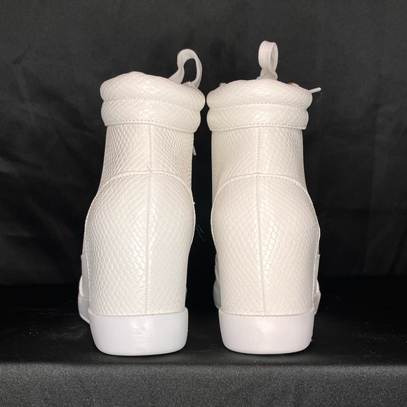 White Faux Snake Skin Wedge Sneakers - Picture 7 of 9